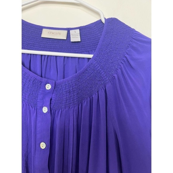 Chicos Purple Button Front Blouse 3/4 Sleeve Size 1 - Picture 2 of 5